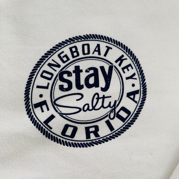 Longboat Key Florida Cropped Sweatshirt Stay Salty Women L White Raw Edge Lounge - Picture 5 of 8